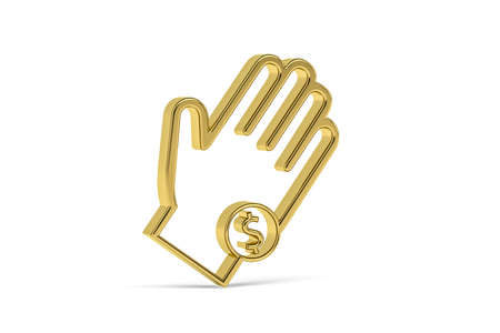 Golden 3d dollar coin on hand icon isolated on white background - 3D renderの写真素材