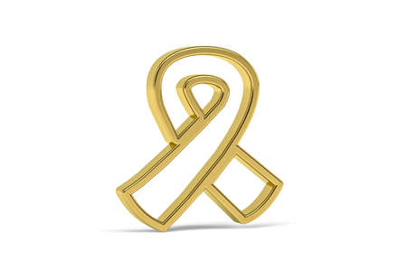 Golden 3d mourning ribbon icon isolated on white background - 3D renderの写真素材