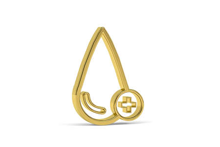 Golden 3d drop with plus icon isolated on white background - 3D renderの写真素材