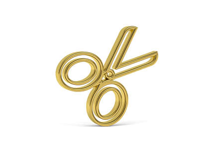 Golden 3d scissors icon isolated on white background - 3D renderの写真素材