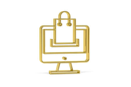 Golden 3d online shopping icon isolated on white background - 3D renderの写真素材