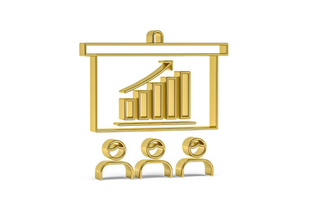 Golden 3d presentation with people icon isolated on white background - 3D renderの写真素材