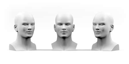 Male mannequin head isolated on a white background - 3D renderの写真素材
