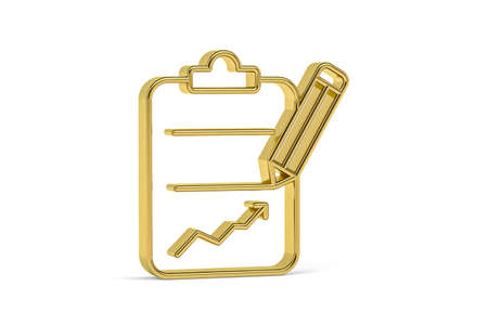 Golden 3d clipboard icon isolated on white background - 3D renderの写真素材