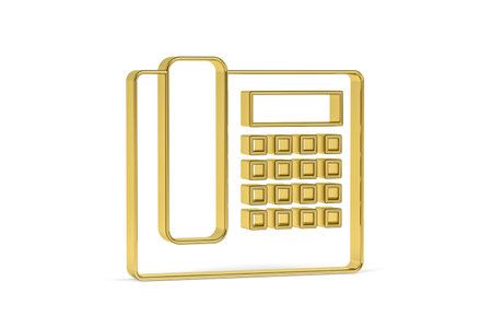 Golden 3d phone icon isolated on white background - 3D renderの写真素材