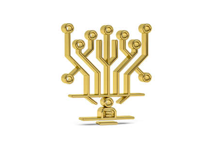 Golden 3d circuit icon isolated on white background - 3D renderの写真素材