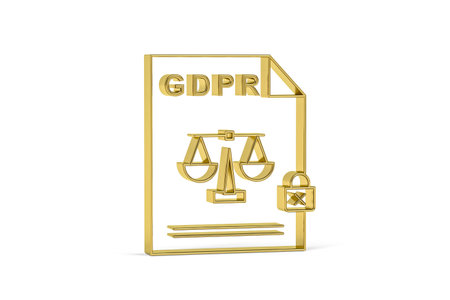 Golden 3d GDPR document settings icon isolated on white background - 3D render