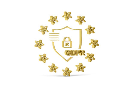 Golden 3d GDPR shield icon isolated on white background - 3D renderの写真素材