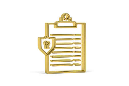 Golden 3d GDPR clipboard document icon isolated on white background - 3D renderの写真素材