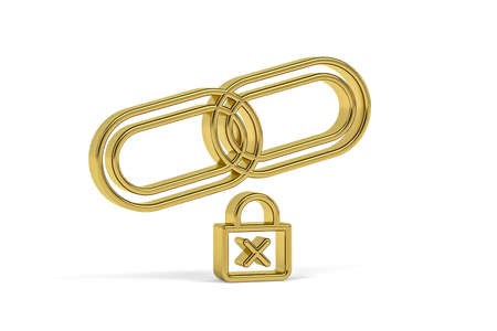 Golden 3d GDPR chain icon isolated on white background - 3D renderの写真素材