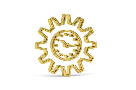 Golden 3d clock icon isolated on white background - 3D renderの写真素材