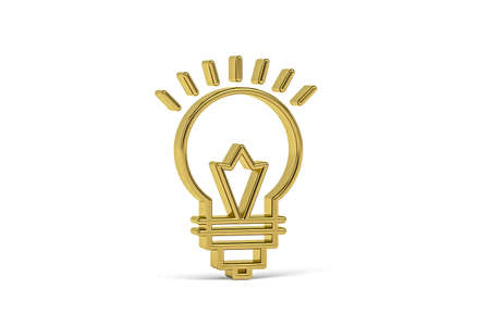 Golden 3d bulb icon isolated on white background - 3D renderの写真素材