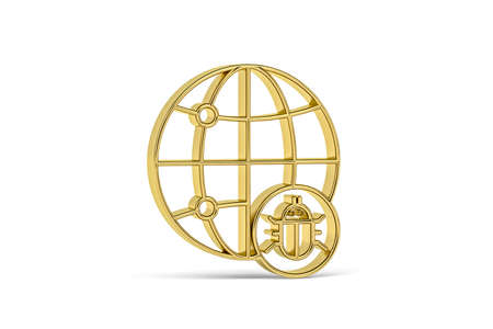 Golden 3d Internet bug icon isolated on white background - 3D renderの写真素材