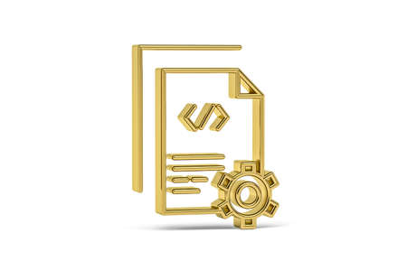 Golden 3d settings document icon isolated on white background - 3D renderの写真素材