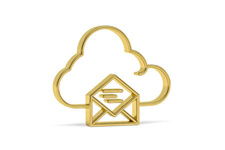 Golden 3d cloud message icon isolated on white background - 3D renderの写真素材
