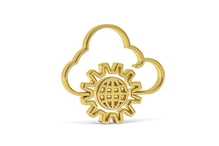 Golden 3d cloud icon isolated on white background - 3D renderの写真素材