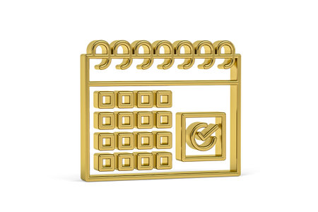 Golden 3d calendar icon isolated on white background - 3D renderの写真素材