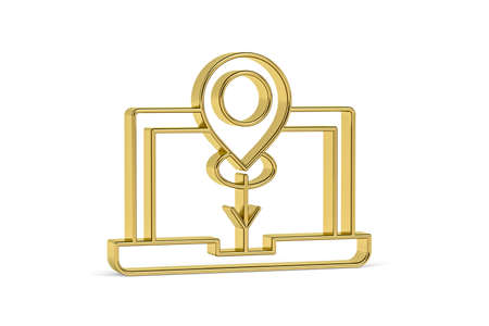 Golden 3d laptop icon isolated on white background - 3D renderの写真素材