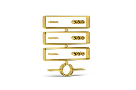 Golden 3d network router icon isolated on white background - 3D renderの写真素材