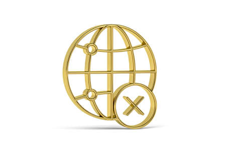 Golden 3d globe icon isolated on white background - 3D renderの写真素材