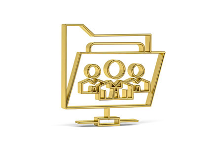 Golden 3d shared folder icon isolated on white background - 3D render