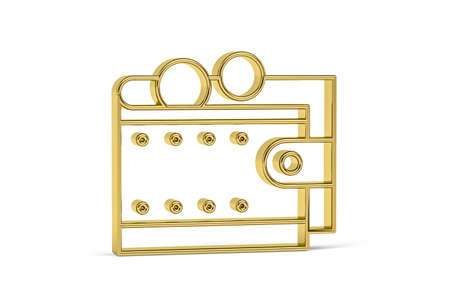 Golden 3d wallet icon isolated on white background - 3D renderの写真素材