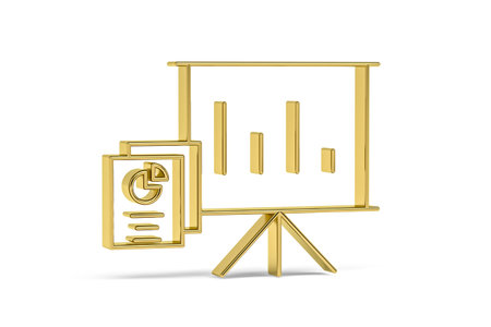 Golden 3d presentation icon isolated on white background - 3D render