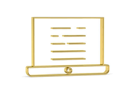 Golden 3d laptop icon isolated on white background - 3D renderの写真素材