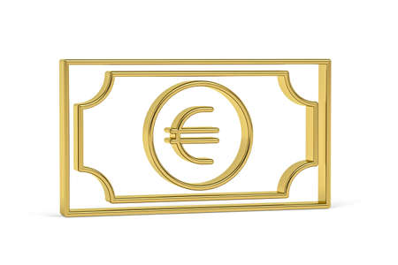 Golden 3d euro banknote icon isolated on white background - 3D renderの写真素材