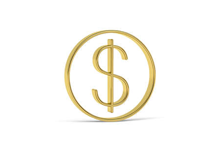 Golden 3d dollar icon isolated on white background - 3D renderの写真素材