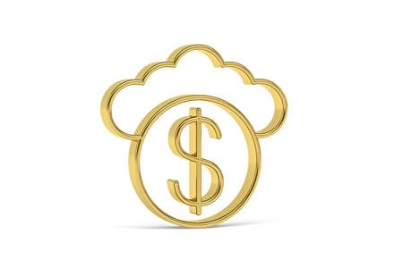 Golden 3d dollar cloud icon isolated on white background - 3D renderの写真素材