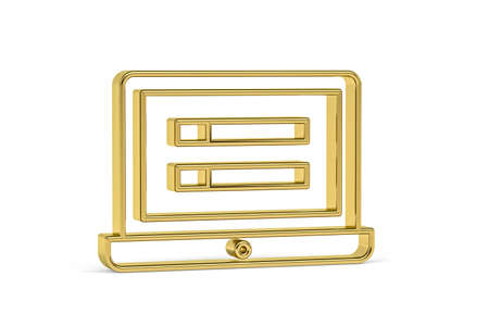 Golden 3d laptop icon isolated on white background - 3D renderの写真素材