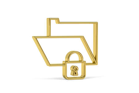 Golden 3d protected folder icon isolated on white background - 3D renderの写真素材
