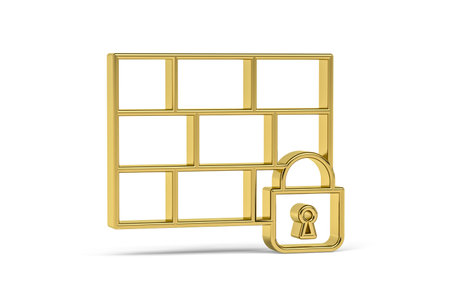 Golden 3d firewall icon isolated on white background - 3D renderの写真素材