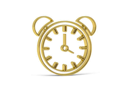 Golden 3d alarm icon isolated on white background - 3D renderの写真素材