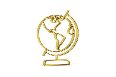 Golden 3d world map icon isolated on white background - 3D renderの写真素材