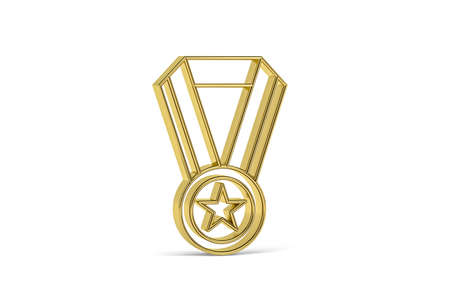 Golden 3d medal icon isolated on white background - 3D renderの写真素材