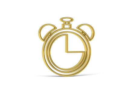 Golden 3d alarm icon isolated on white background - 3D renderの写真素材