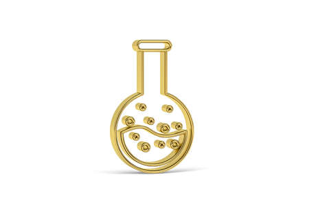 Golden 3d chemical flask icon isolated on white background - 3D renderの写真素材