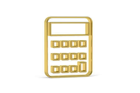 Golden 3d calculator icon isolated on white background - 3D renderの写真素材