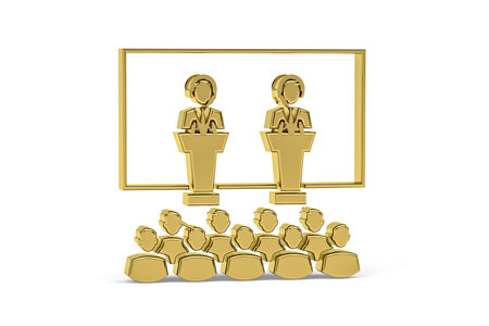 Golden 3d conference icon isolated on white background - 3D renderの写真素材