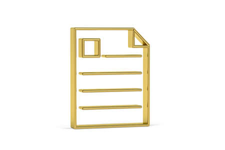 Golden 3d document icon isolated on white background - 3D renderの写真素材