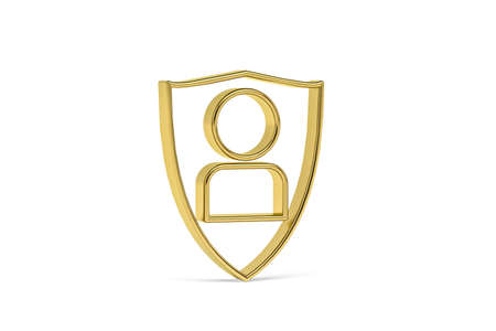 Golden 3d shield icon isolated on white background - 3D renderの写真素材