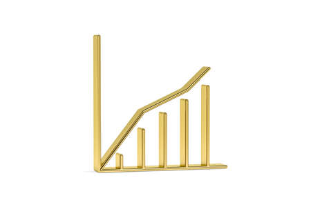 Golden 3d graph icon isolated on white background - 3D renderの写真素材