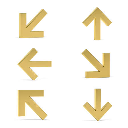 Golden 3d arrows icon isolated on white background - Signs at the airport - 3D renderの写真素材