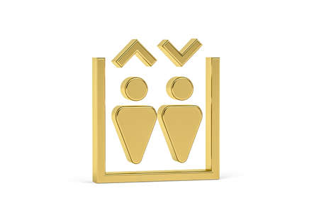 Golden 3d elevator icon isolated on white background - Signs at the airport - 3D renderの写真素材