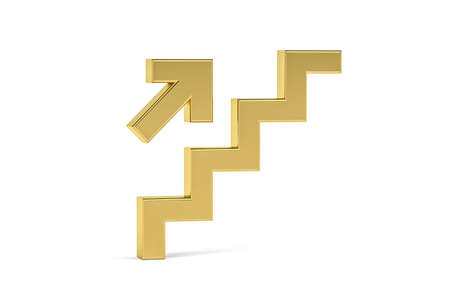 Golden 3d stairs icon isolated on white background - Signs at the airport - 3D renderの写真素材