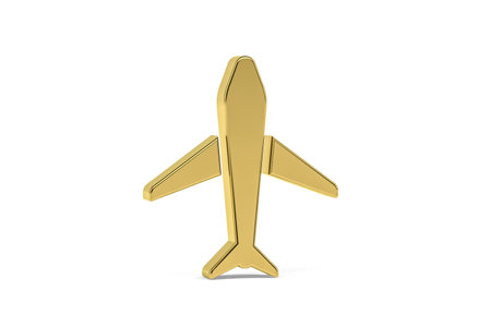 Golden 3d airport icon isolated on white background - Signs at the airport - 3D renderの写真素材