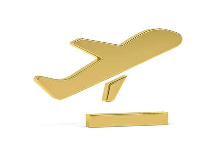 Golden 3d departures icon isolated on white background - Signs at the airport - 3D renderの写真素材
