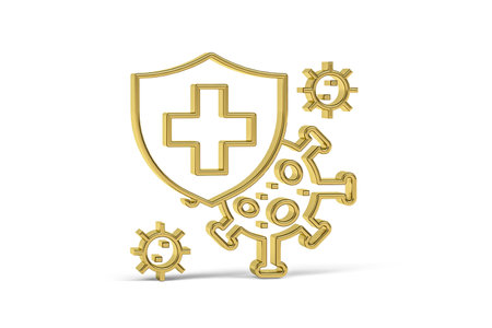 Golden 3d covid prevention icon isolated on white background - Life during the coronavirus epidemic - 3D renderの写真素材